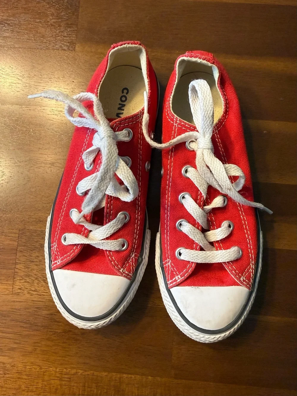 Converse Kids Red Canvas Low Top Sneakers with White Laces